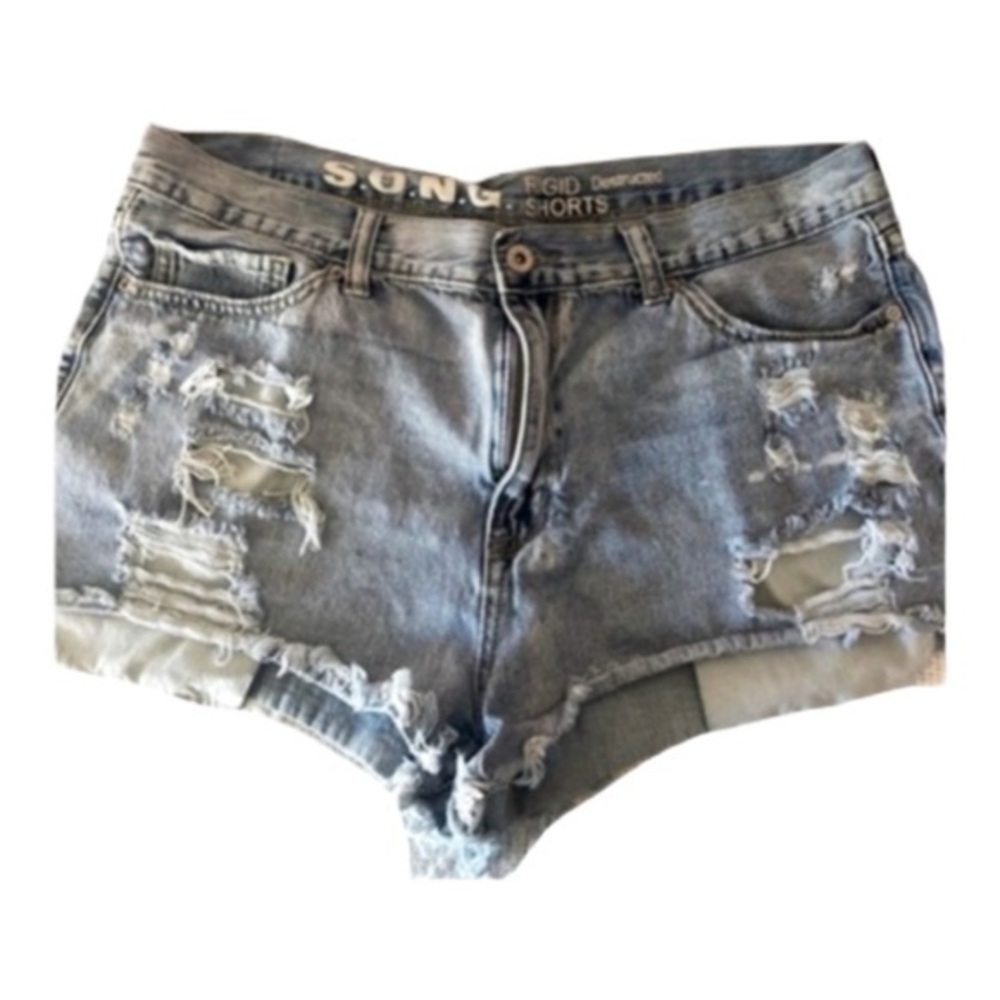 EUC-Rigid Destructed Denim Shorts Size 13/31 Cut Off Medium Wash Denim.